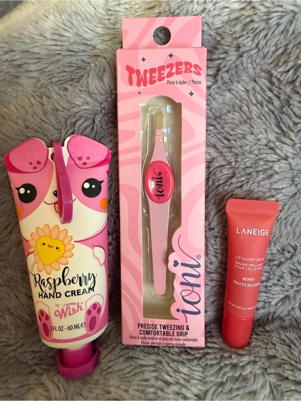 Laneige Lip Oil, Tweezers & Wish Hand Cream Beauty Bundle NWT